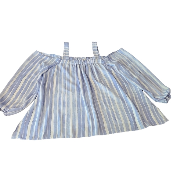 Vince  Camuto blue white stripes cold shoulder top blouse spaghetti strap - Picture 10 of 11